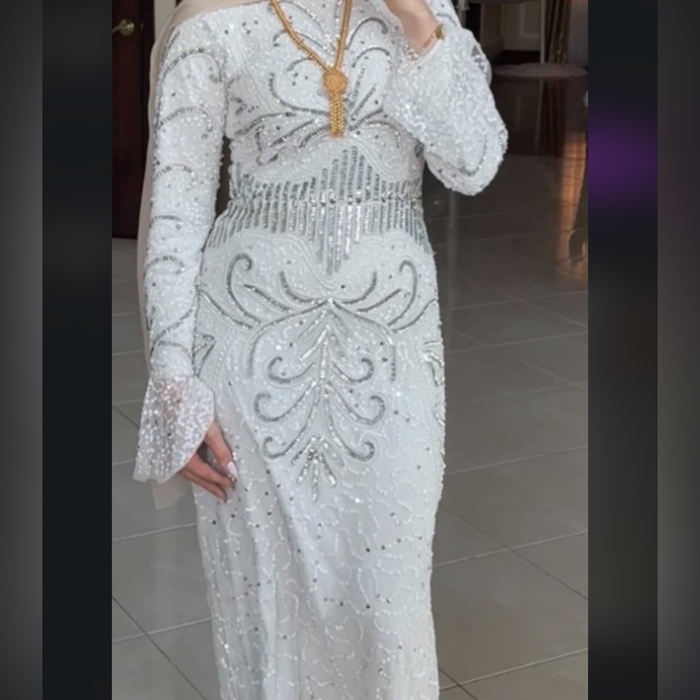Elegant White Beaded Dress